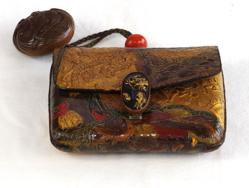 開運 赤財布 銀細工 ビンテージ 江戸時代の財布？ たばこ入れ？ 布製